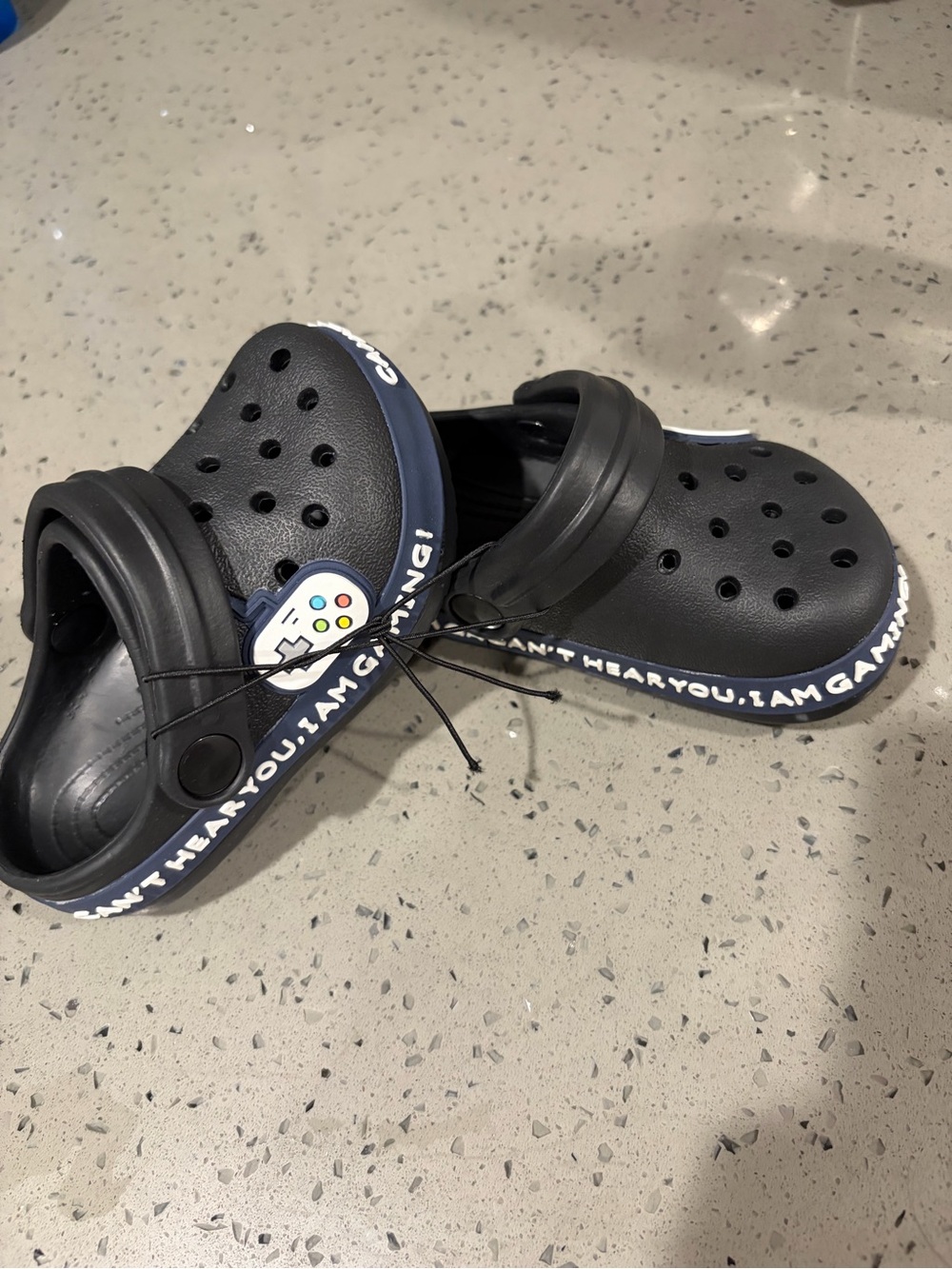 Kids Gaming Clog Sandals in Dark Gray - 'Can't Hear You, I Am Gaming' - Picture 2 of 4